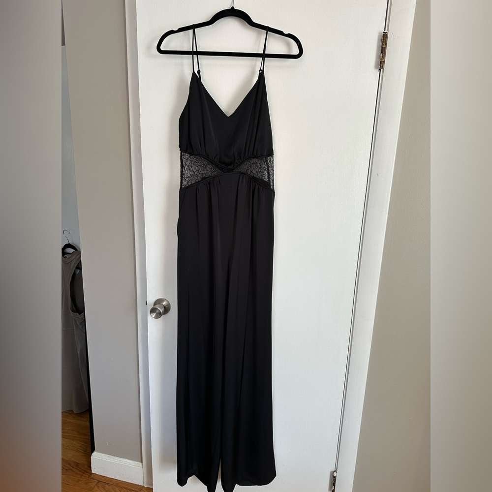 Ramy Brook black satin and lace jumpsuit size 4